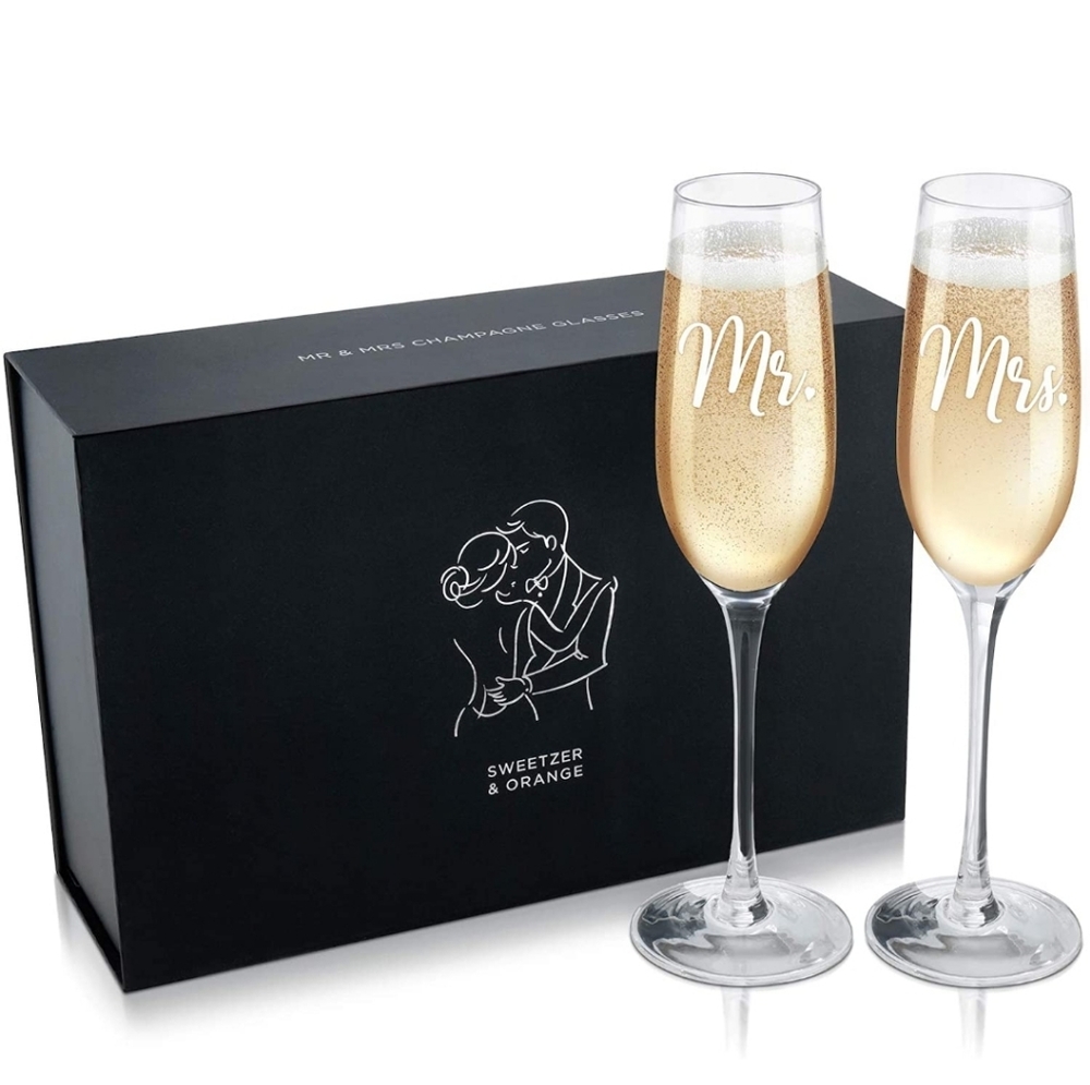 Sweetzer & Orange Bride & Groom Champagne Flutes (8oz) Engraved
